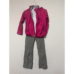 REI Girls Size 8 Pink Rain Jacket and Gray Hiking Pants Outdoor